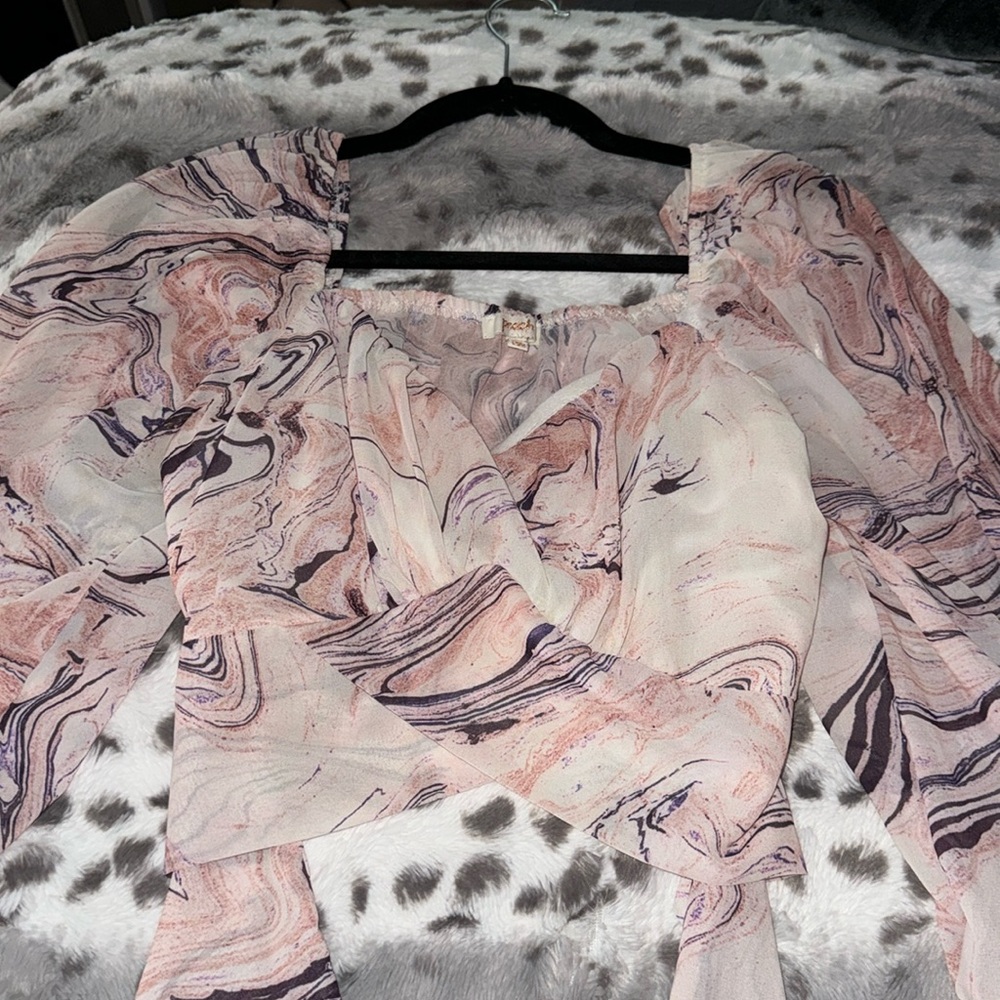 Cute pink marble print tie-up blouse